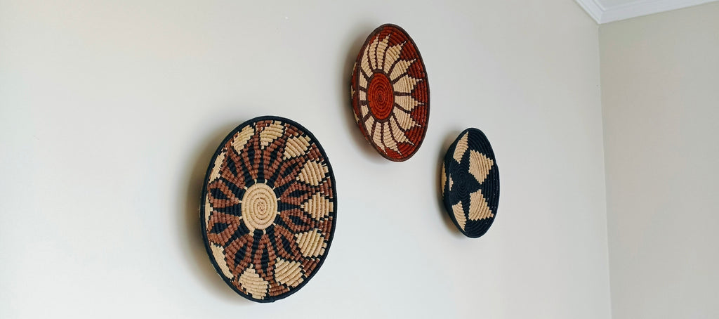 Raffia Wandborden Set van 3 – Handgemaakt & Natuurlijke Wanddecoratie